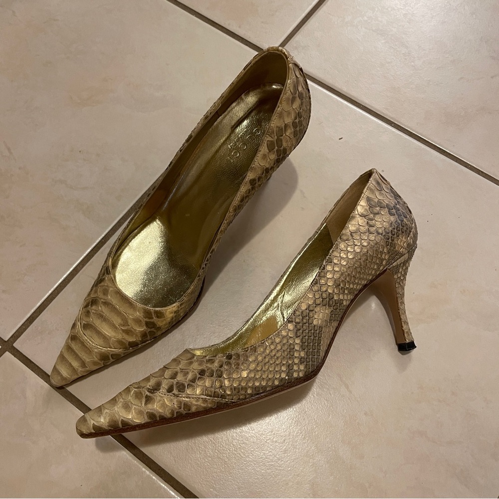 Gucci Gold Snakeskin Heels
